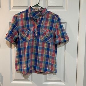 Vintage Chine Femme Colorful Plaid Top Medium C06